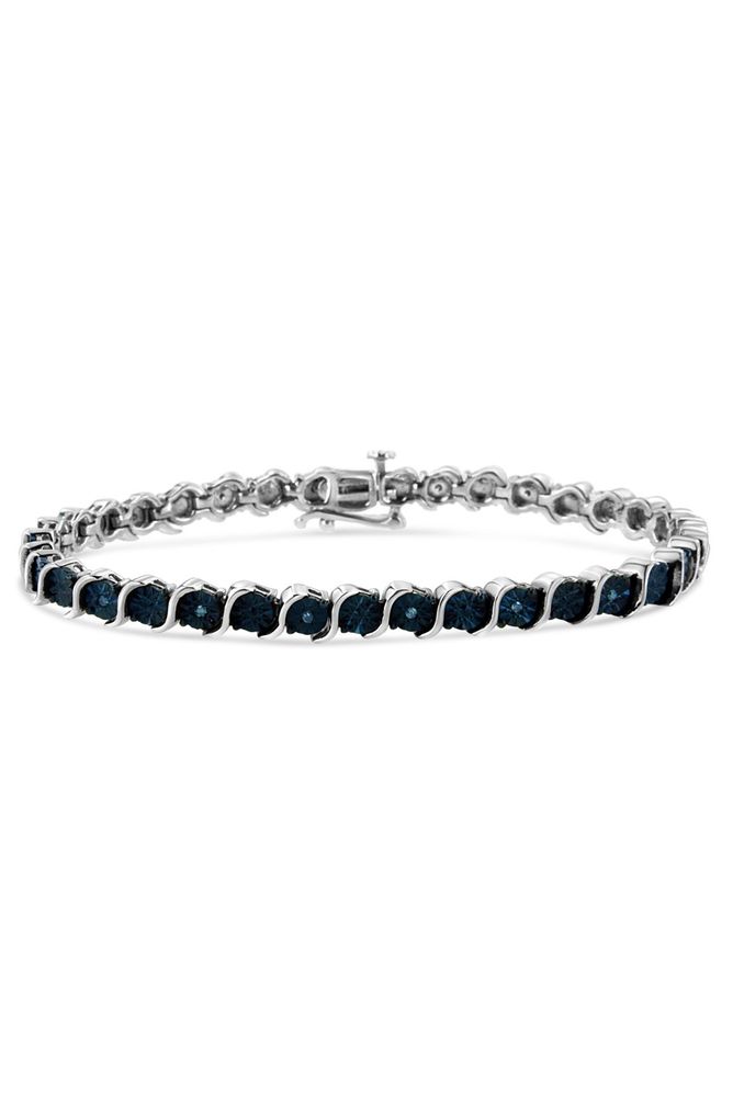 Miracle-Set Treated Blue Color Diamond Miracle Plate "S" Link Tennis Bracelet